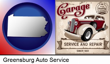 an auto service and repairs garage sign in Greensburg, PA