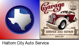 an auto service and repairs garage sign in Haltom City, TX