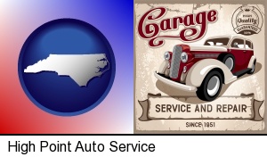High Point, North Carolina - an auto service and repairs garage sign