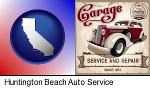 Huntington Beach, California - an auto service and repairs garage sign