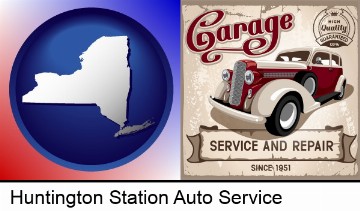 an auto service and repairs garage sign in Huntington Station, NY