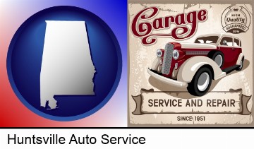 an auto service and repairs garage sign in Huntsville, AL