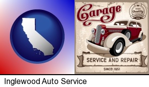 an auto service and repairs garage sign in Inglewood, CA