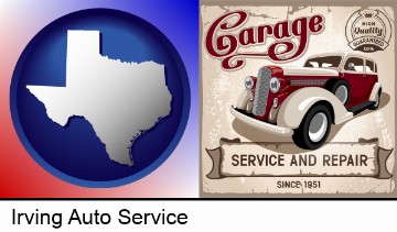 an auto service and repairs garage sign in Irving, TX