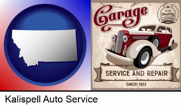 an auto service and repairs garage sign in Kalispell, MT