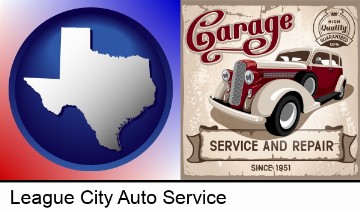 an auto service and repairs garage sign in League City, TX