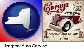 an auto service and repairs garage sign in Liverpool, NY