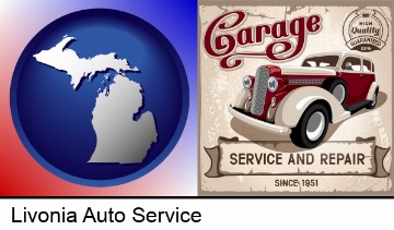 an auto service and repairs garage sign in Livonia, MI