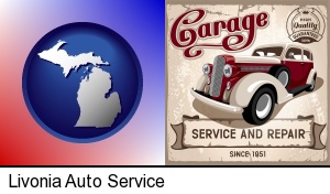 Livonia, Michigan - an auto service and repairs garage sign