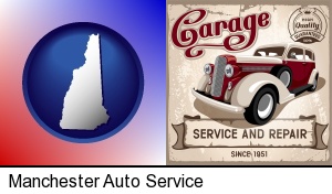 Manchester, New Hampshire - an auto service and repairs garage sign