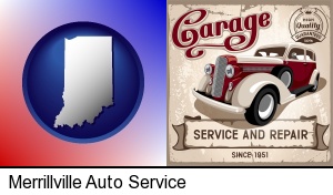 an auto service and repairs garage sign in Merrillville, IN