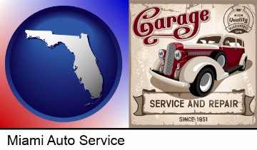 an auto service and repairs garage sign in Miami, FL