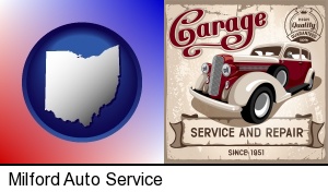 an auto service and repairs garage sign in Milford, OH