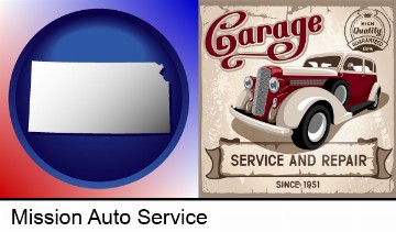 an auto service and repairs garage sign in Mission, KS