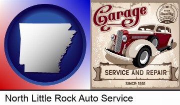 an auto service and repairs garage sign in North Little Rock, AR