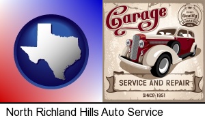 an auto service and repairs garage sign in North Richland Hills, TX