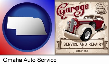 an auto service and repairs garage sign in Omaha, NE