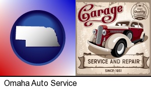 Omaha, Nebraska - an auto service and repairs garage sign