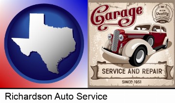 an auto service and repairs garage sign in Richardson, TX