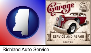 an auto service and repairs garage sign in Richland, MS