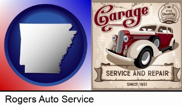 an auto service and repairs garage sign in Rogers, AR