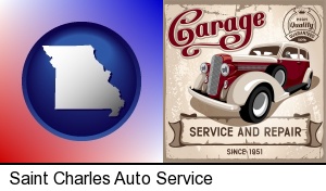 Saint Charles, Missouri - an auto service and repairs garage sign