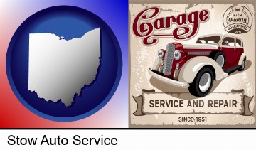 an auto service and repairs garage sign in Stow, OH