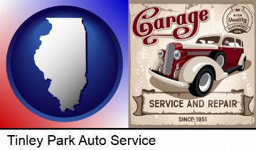 an auto service and repairs garage sign in Tinley Park, IL