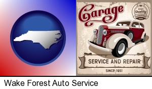 Wake Forest, North Carolina - an auto service and repairs garage sign