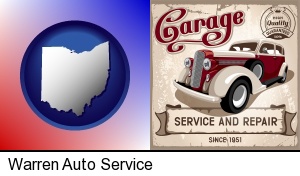 an auto service and repairs garage sign in Warren, OH