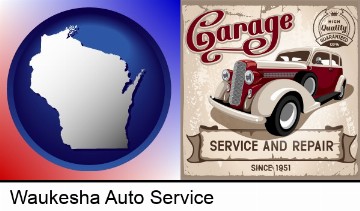 an auto service and repairs garage sign in Waukesha, WI