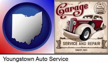 an auto service and repairs garage sign in Youngstown, OH