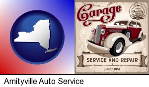 Amityville, New York - an auto service and repairs garage sign