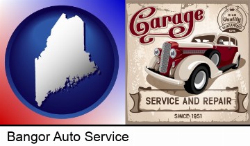an auto service and repairs garage sign in Bangor, ME