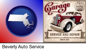 an auto service and repairs garage sign in Beverly, MA