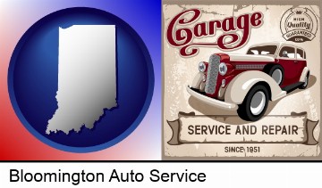 an auto service and repairs garage sign in Bloomington, IN