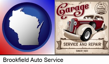 an auto service and repairs garage sign in Brookfield, WI