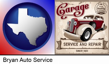 an auto service and repairs garage sign in Bryan, TX