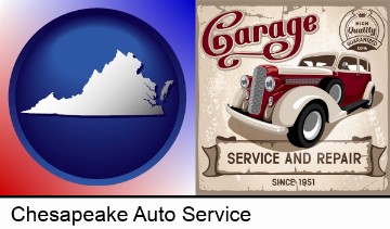 an auto service and repairs garage sign in Chesapeake, VA