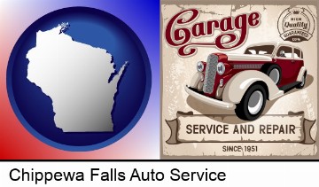 an auto service and repairs garage sign in Chippewa Falls, WI