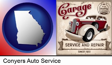 an auto service and repairs garage sign in Conyers, GA