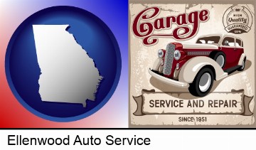 an auto service and repairs garage sign in Ellenwood, GA