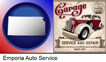 an auto service and repairs garage sign in Emporia, KS