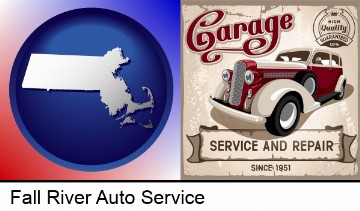 an auto service and repairs garage sign in Fall River, MA