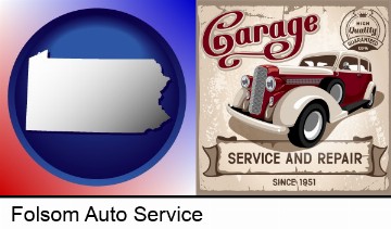 an auto service and repairs garage sign in Folsom, PA