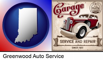 an auto service and repairs garage sign in Greenwood, IN