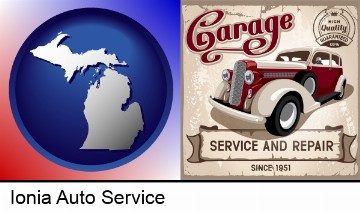 an auto service and repairs garage sign in Ionia, MI