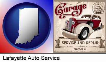 an auto service and repairs garage sign in Lafayette, IN