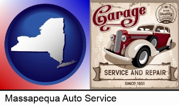 an auto service and repairs garage sign in Massapequa, NY