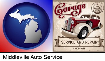 an auto service and repairs garage sign in Middleville, MI